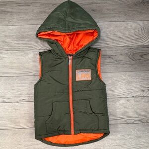 LRG Kids Hooded Puffer Vest Size 4 Green Orange